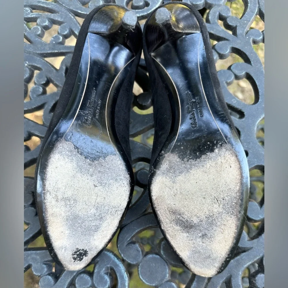 Salvatore Ferragamo Black Suede Pumps - size 7.5